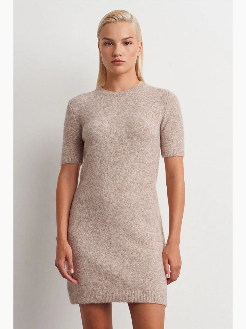 Vestido mini de malha canelada dilvin Bege natural - Kiabi
