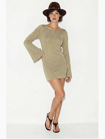 Vestido mini de malha canelada lucci