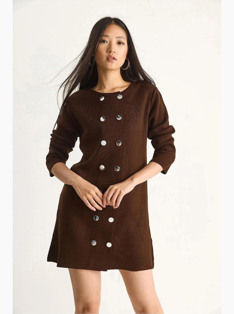 Vestido mini de malha com botões lucci Castanho-chocolate - Kiabi