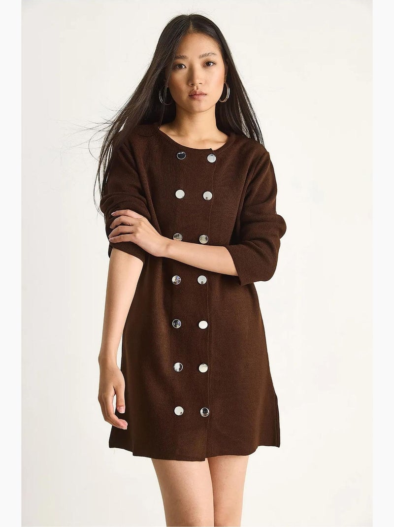 Vestido mini de malha com botões lucci Castanho-chocolate - Kiabi