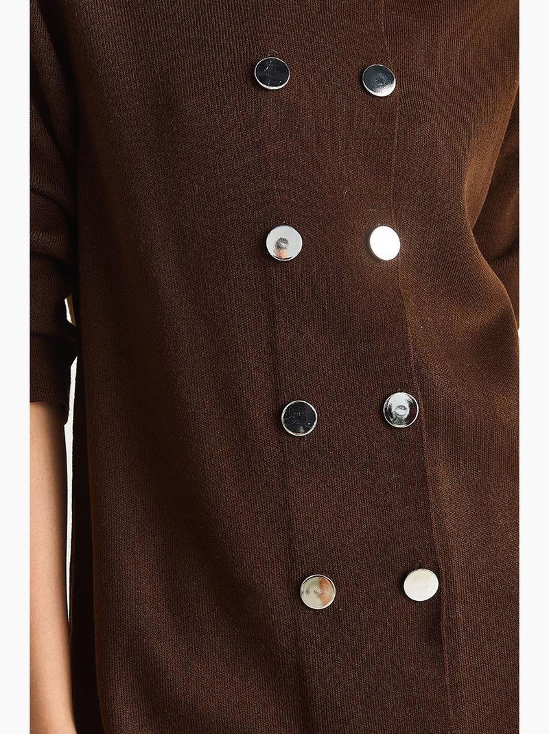 Vestido mini de malha com botões lucci Castanho-chocolate - Kiabi