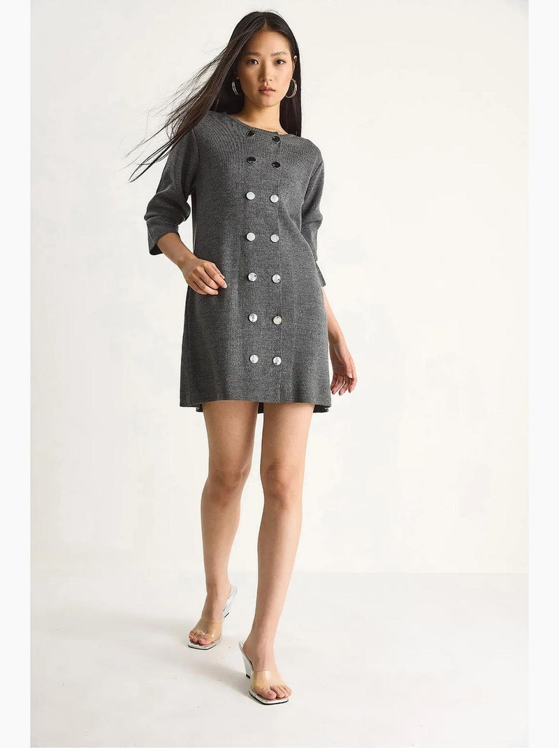 Vestido mini de malha com botões lucci Cinza médio - Kiabi