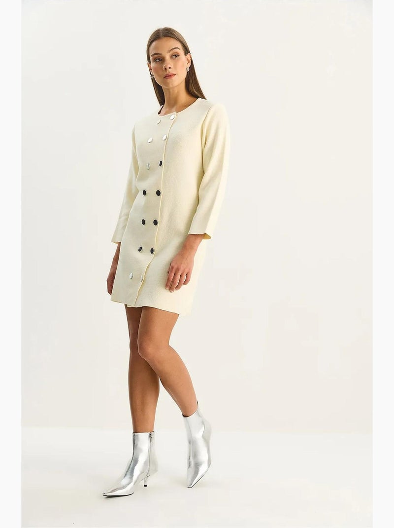 Vestido mini de malha com botões lucci Creme - Kiabi