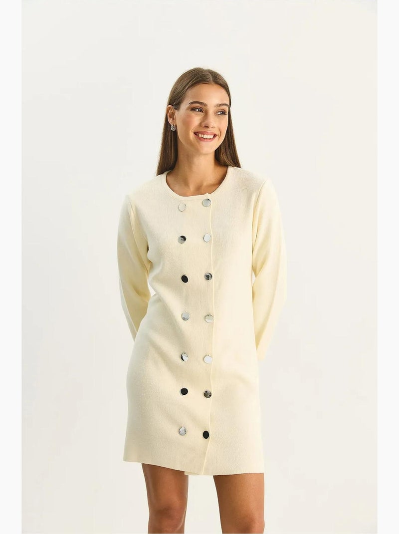 Vestido mini de malha com botões lucci Creme - Kiabi