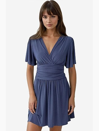 Vestido mini de manga curta com decote em v hiccup