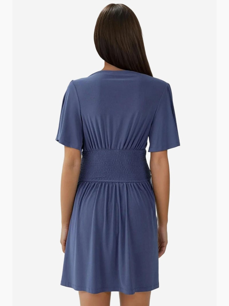 Vestido mini de manga curta com decote em v hiccup Azul-lago - Kiabi