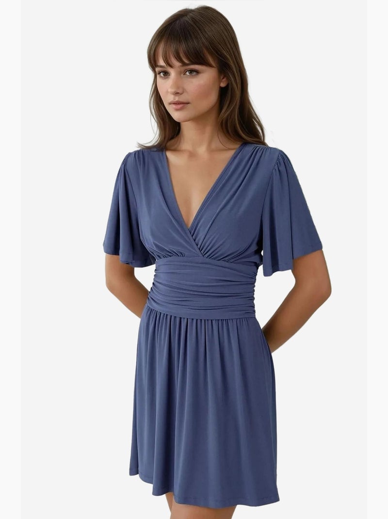 Vestido mini de manga curta com decote em v hiccup Azul-lago - Kiabi