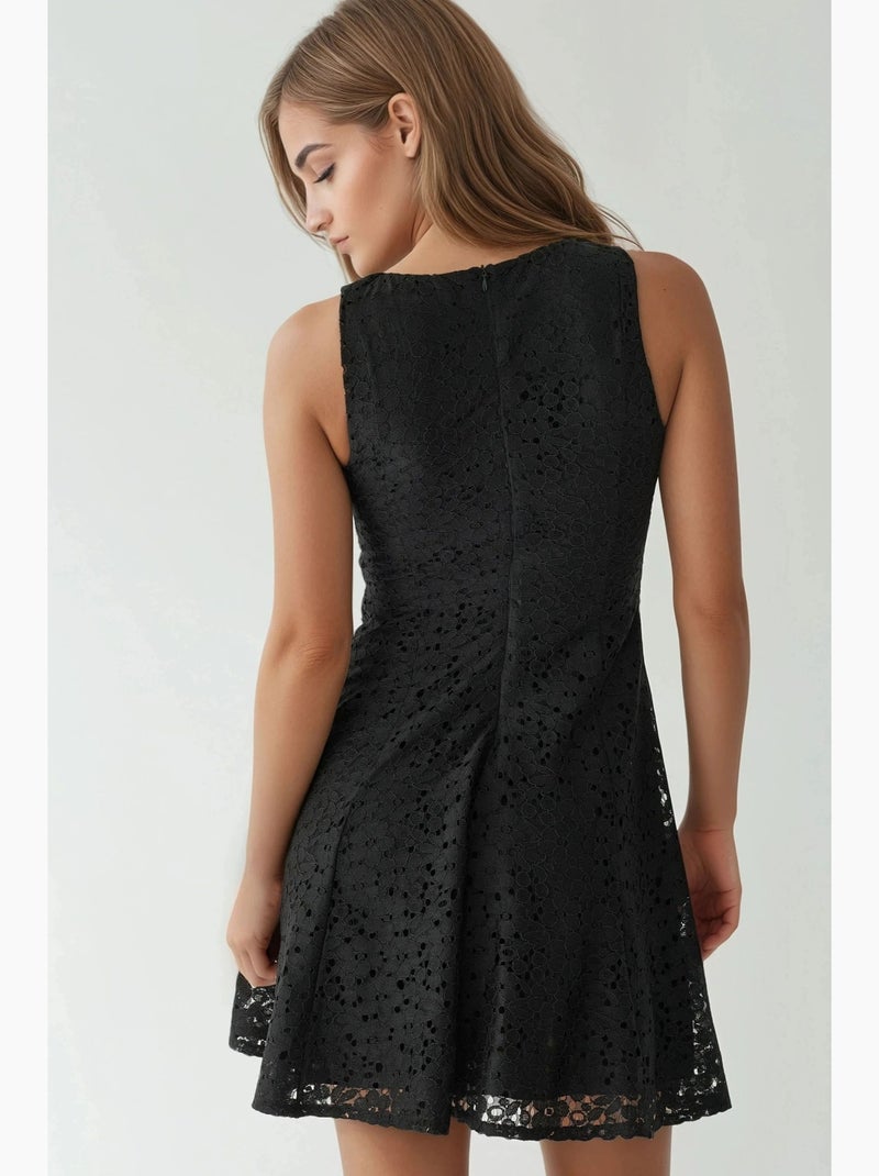 Vestido mini de renda com decote redondo hiccup Preto - Kiabi