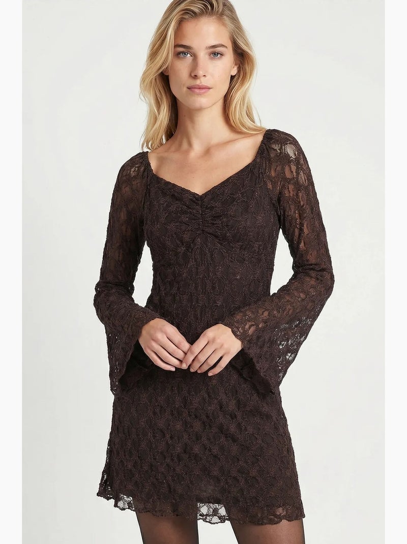 Vestido mini de renda justo istanbul Castanho-chocolate - Kiabi