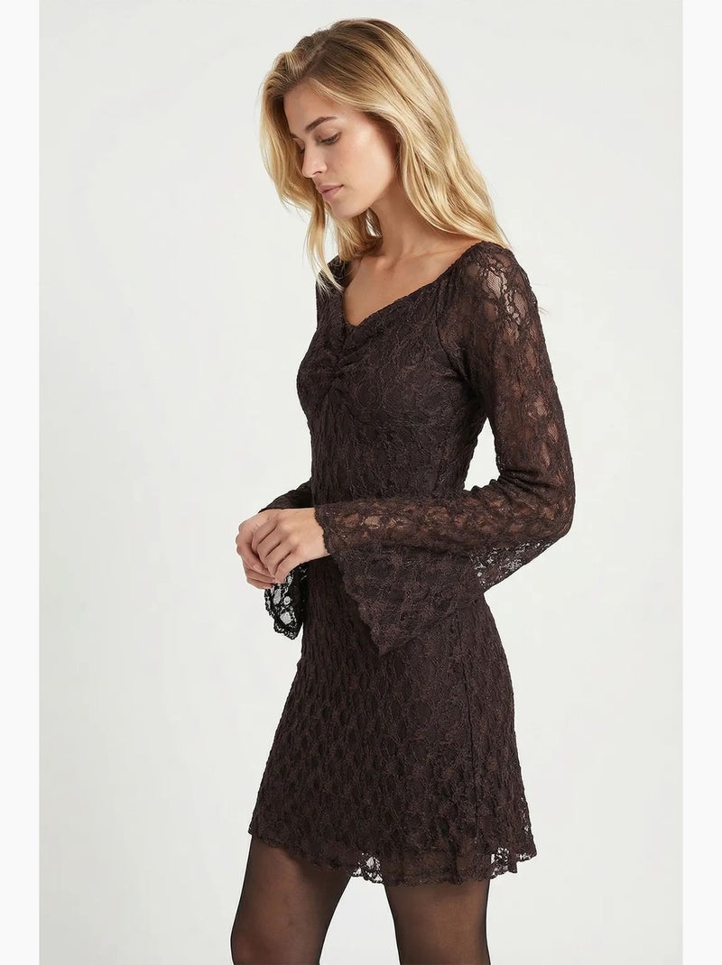 Vestido mini de renda justo istanbul Castanho-chocolate - Kiabi