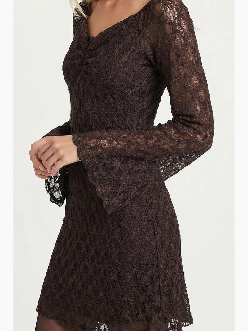 Vestido mini de renda justo istanbul Castanho-chocolate - Kiabi