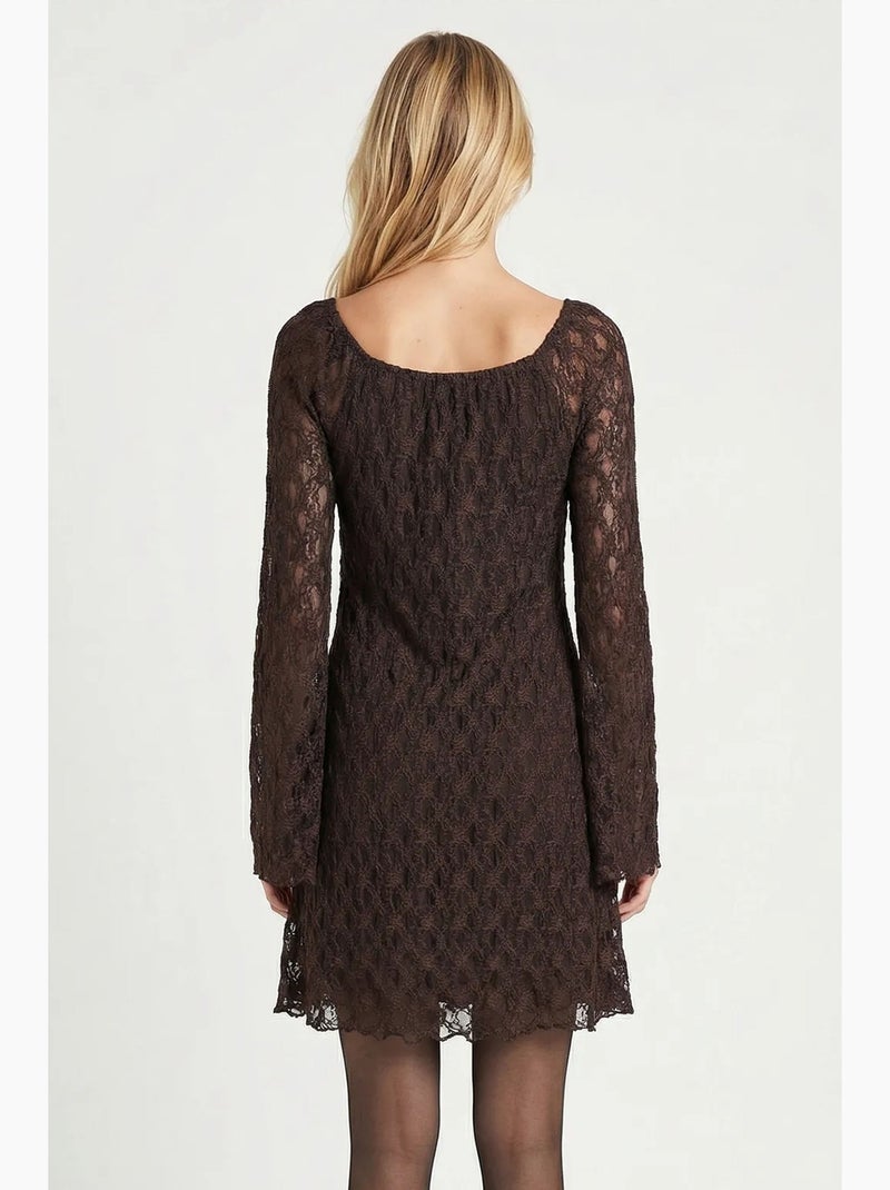 Vestido mini de renda justo istanbul Castanho-chocolate - Kiabi