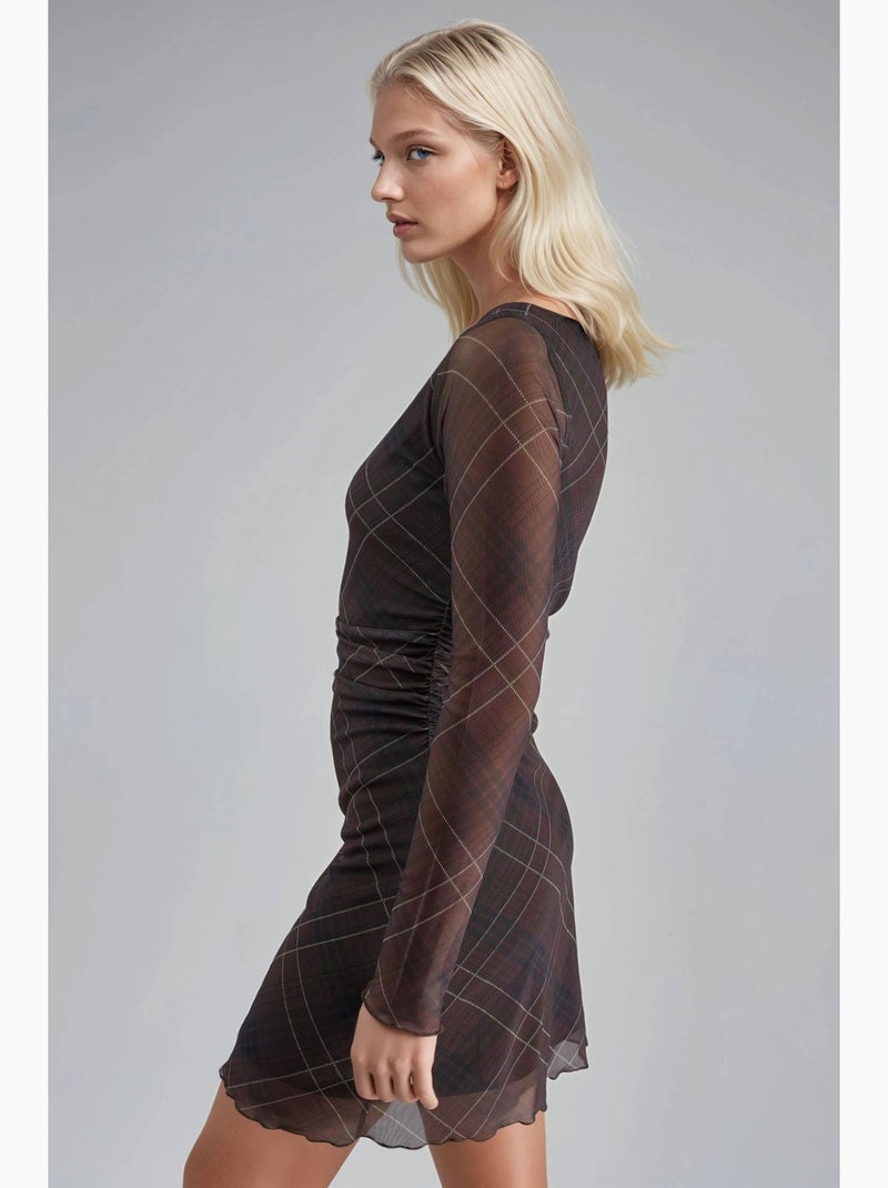 Vestido mini de tule aos quadrados busem Castanho-claro - Kiabi
