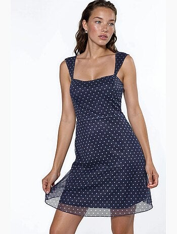 Vestido mini de tule às bolinhas com gola em coração hiccup