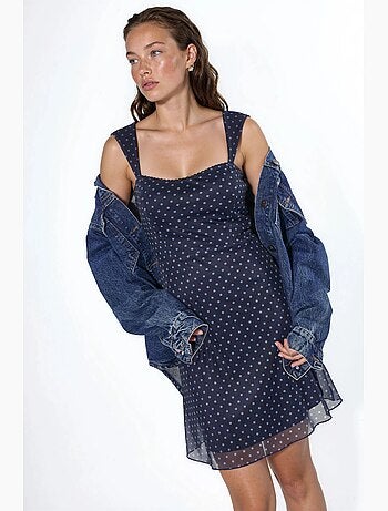 Vestido mini de tule às bolinhas com gola em coração hiccup