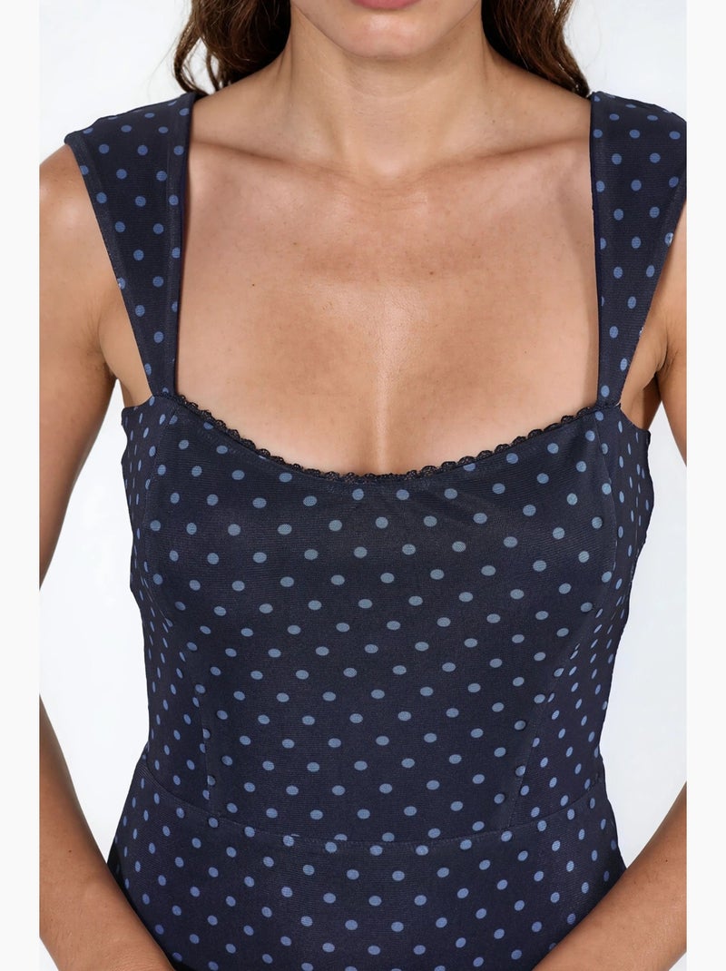Vestido mini de tule às bolinhas com gola em coração hiccup Azul-marinho - Kiabi