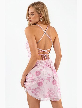 Vestido mini de tule com padrão e detalhe nas costas hiccup