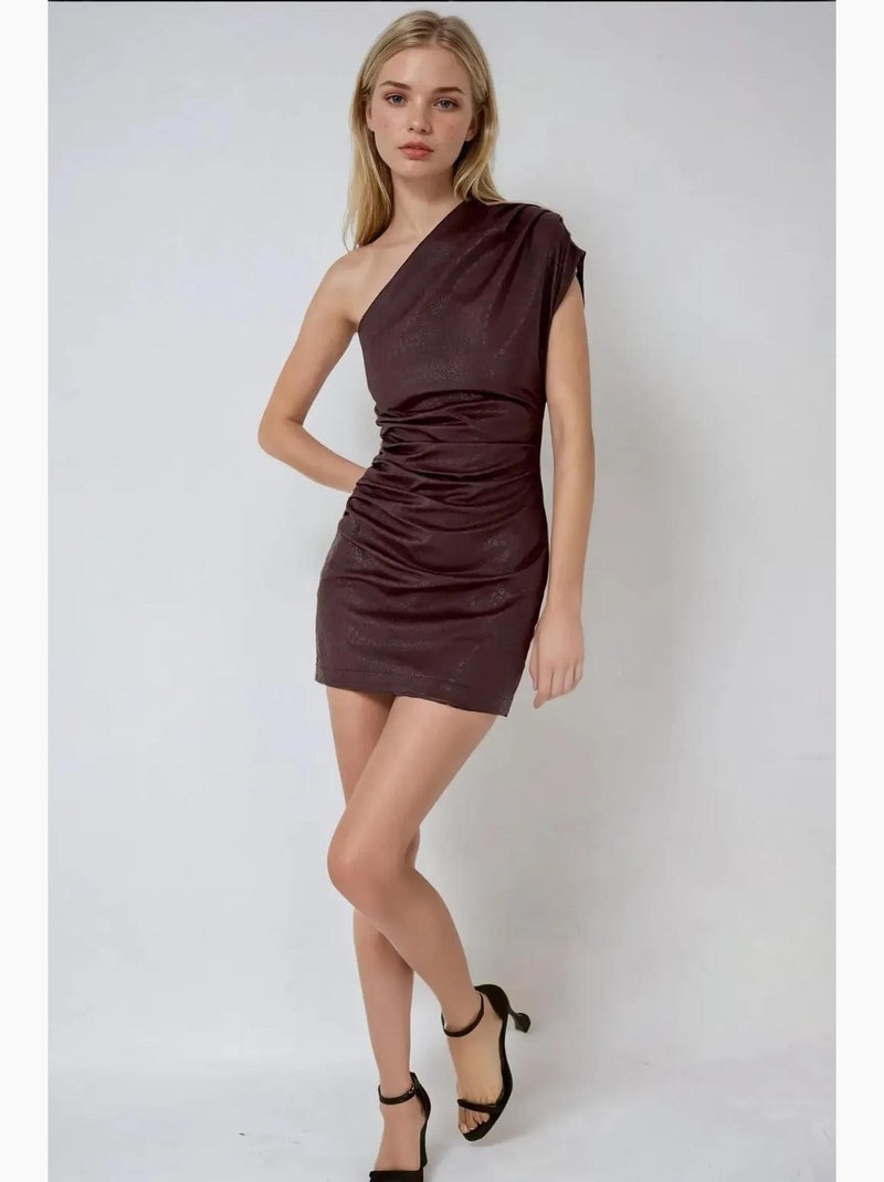 Vestido mini de um ombro em tecido com textura efeito com corte justo tipo bodycon hiccup Castanho-escuro - Kiabi