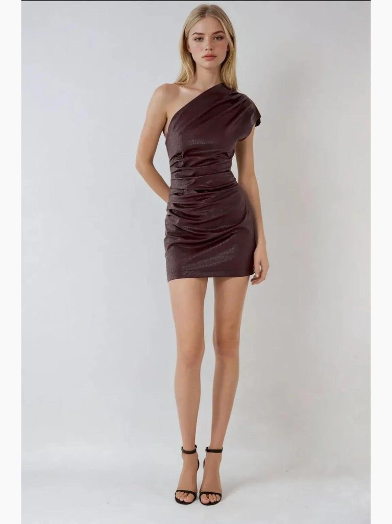Vestido mini de um ombro em tecido com textura efeito com corte justo tipo bodycon hiccup Castanho-escuro - Kiabi