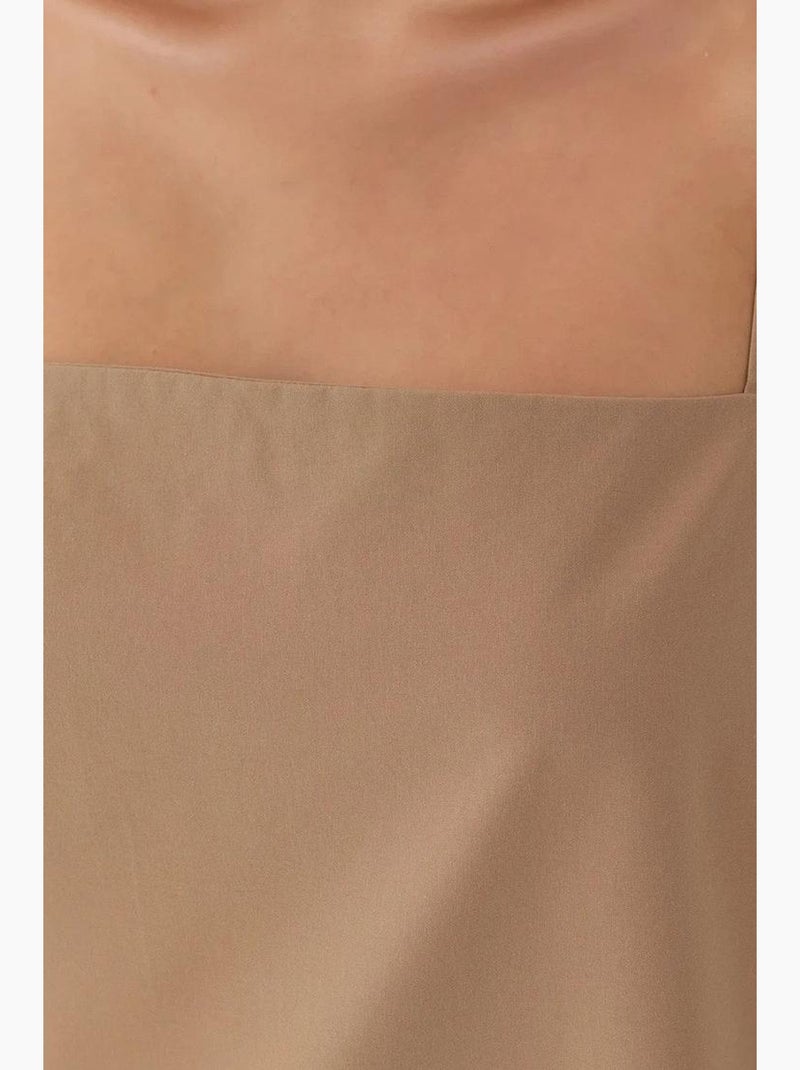 Vestido mini descontraído com decote quadrado e bolsos hiccup Bege - Kiabi
