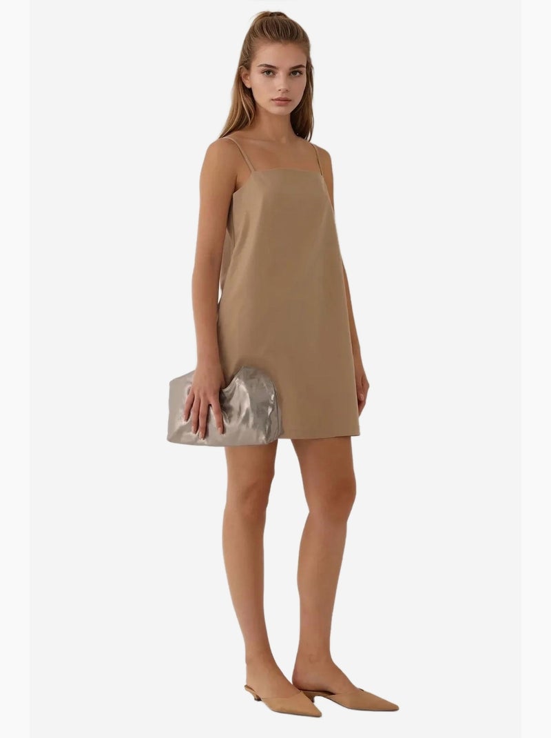 Vestido mini descontraído com decote quadrado e bolsos hiccup Bege - Kiabi