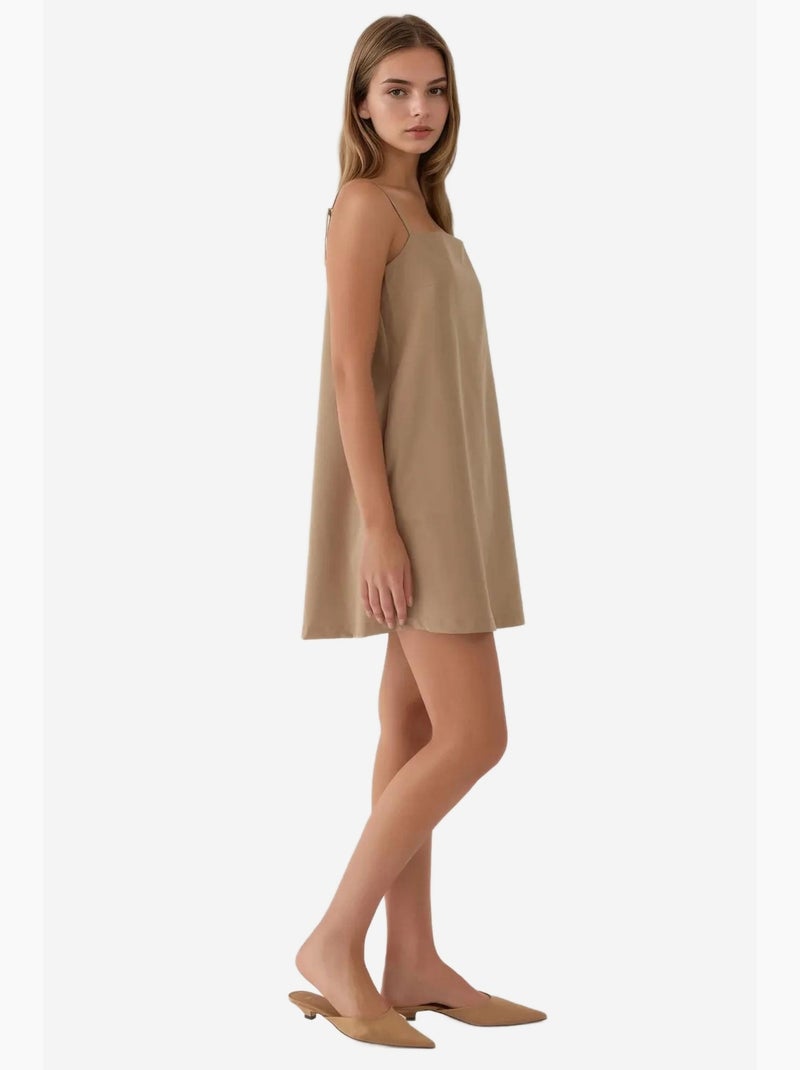 Vestido mini descontraído com decote quadrado e bolsos hiccup Bege - Kiabi