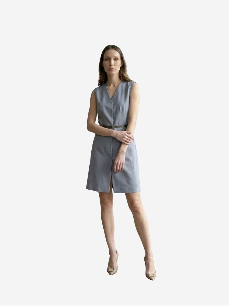 Vestido mini direito sem mangas com decote em v e cinto my fashion Azul-safira - Kiabi
