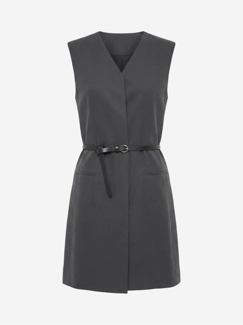 Vestido mini direito sem mangas com decote em v e cinto my fashion Cinza-preto - Kiabi