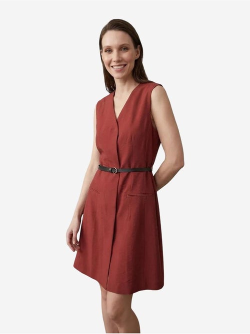 Vestido mini direito sem mangas com decote em v e cinto my fashion - Kiabi Vestido mini direito sem mangas com decote em v e cinto my fashion - Kiabi