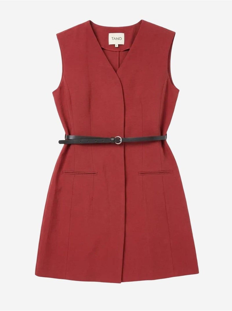 Vestido mini direito sem mangas com decote em v e cinto my fashion Vermelho bordô - Kiabi