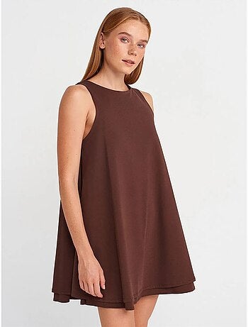 Vestido mini direito sem mangas em popelina de algodão dilvin