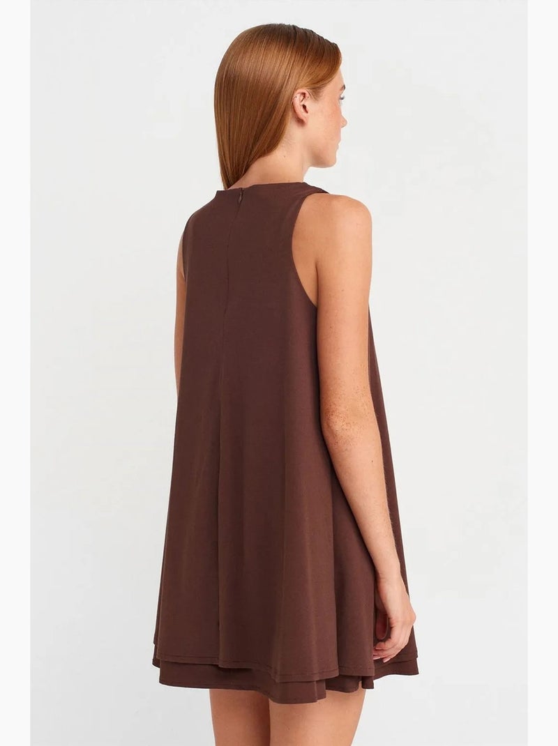 Vestido mini direito sem mangas em popelina de algodão dilvin Castanho - Kiabi