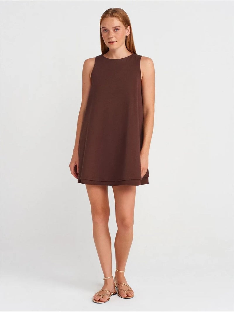 Vestido mini direito sem mangas em popelina de algodão dilvin Castanho - Kiabi