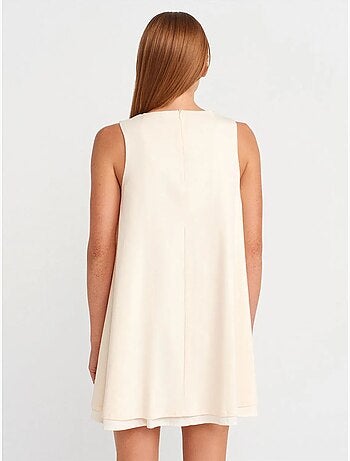 Vestido mini direito sem mangas em popelina de algodão dilvin