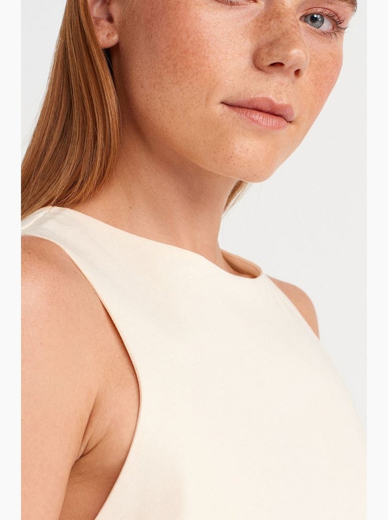 Vestido mini direito sem mangas em popelina de algodão dilvin Creme - Kiabi