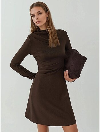 Vestido mini drapeado com decote redondo hiccup