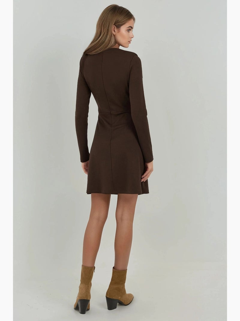 Vestido mini drapeado com decote redondo hiccup Castanho-escuro - Kiabi