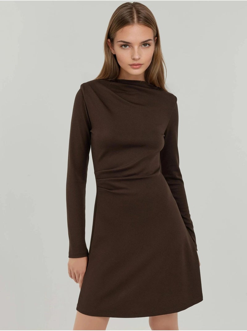 Vestido mini drapeado com decote redondo hiccup Castanho-escuro - Kiabi