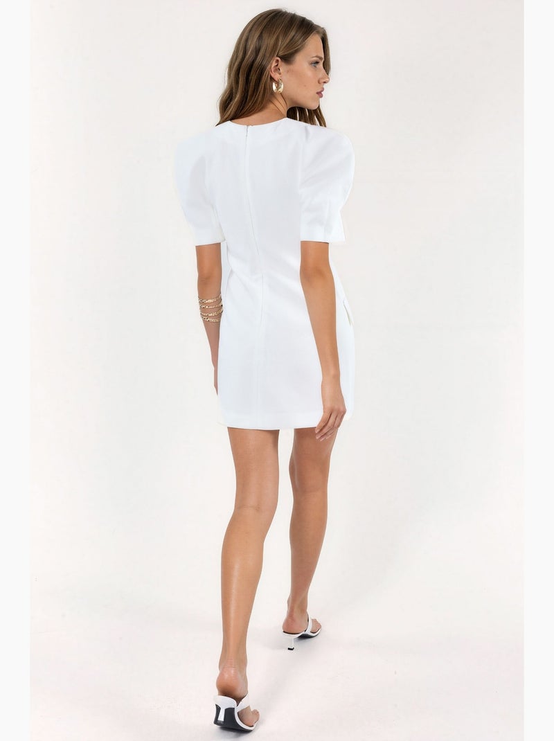 Vestido mini em crepe com bolso e fecho busem Branco - Kiabi