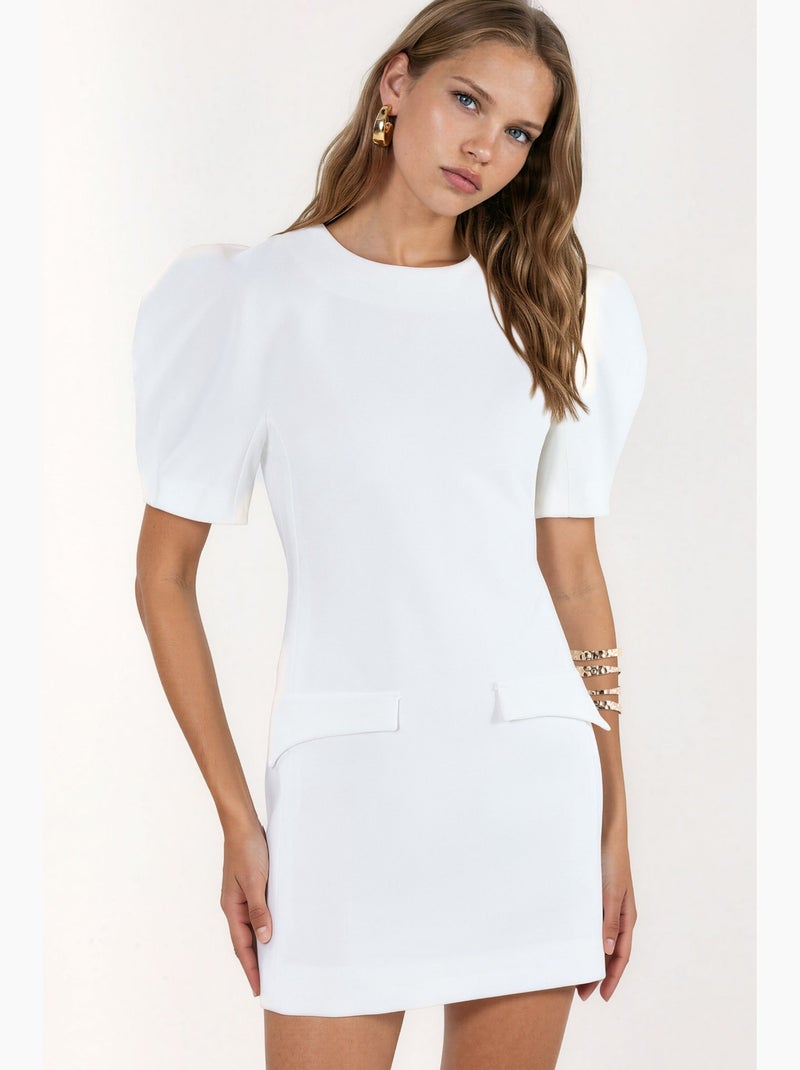 Vestido mini em crepe com bolso e fecho busem Branco - Kiabi