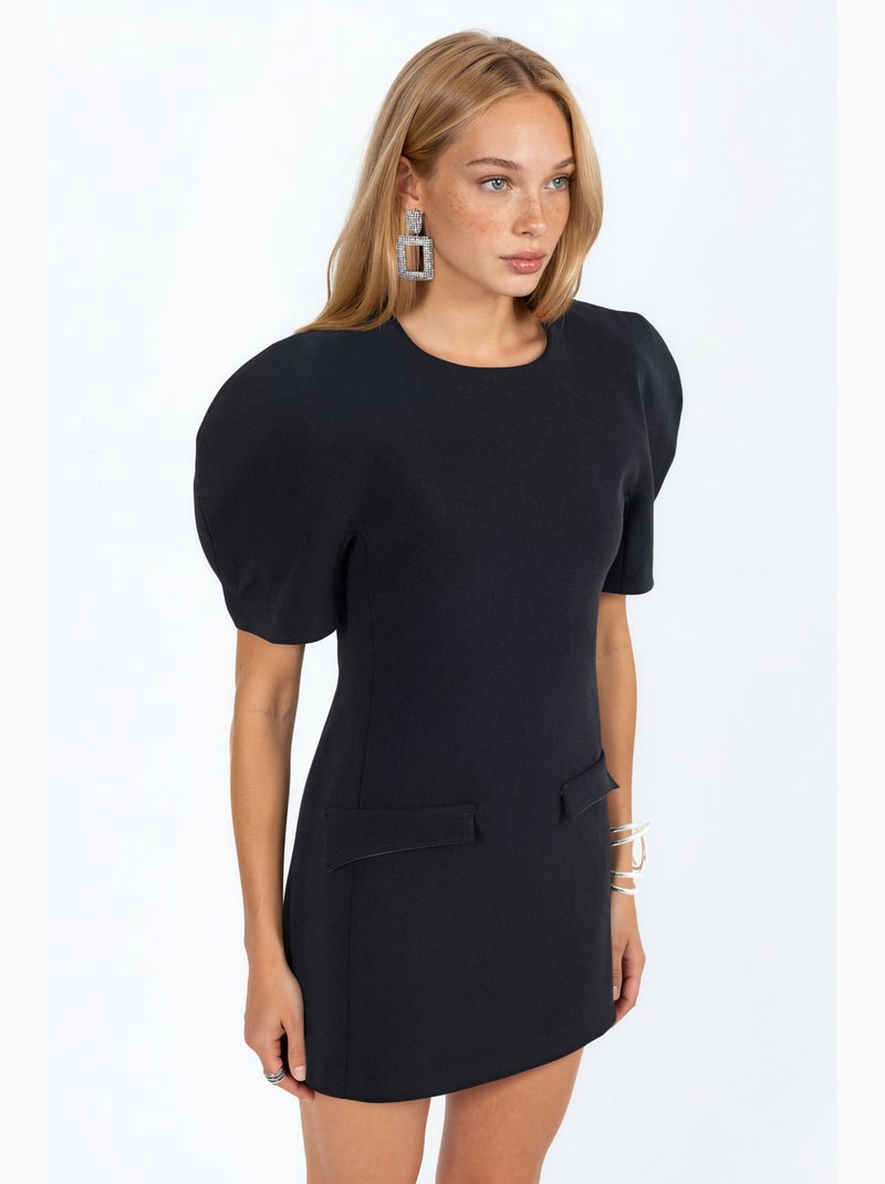 Vestido mini em crepe com bolso e fecho busem Preto - Kiabi