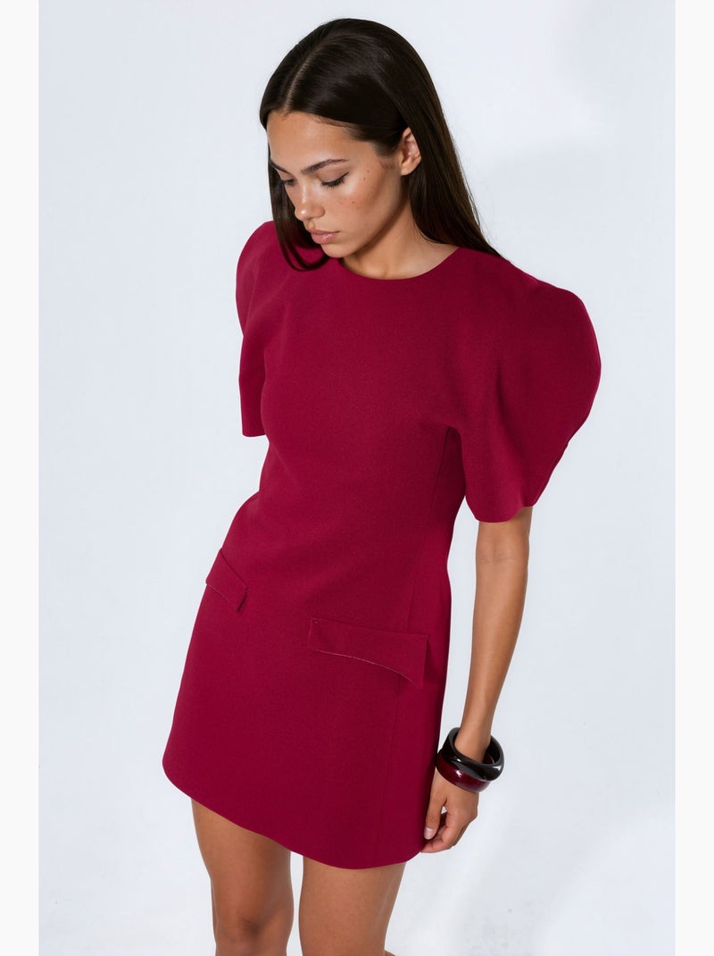 Vestido mini em crepe com bolso e fecho busem Vermelho bordô - Kiabi