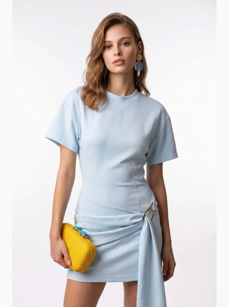 Vestido mini em crepe tecido mixray Azul-céu - Kiabi