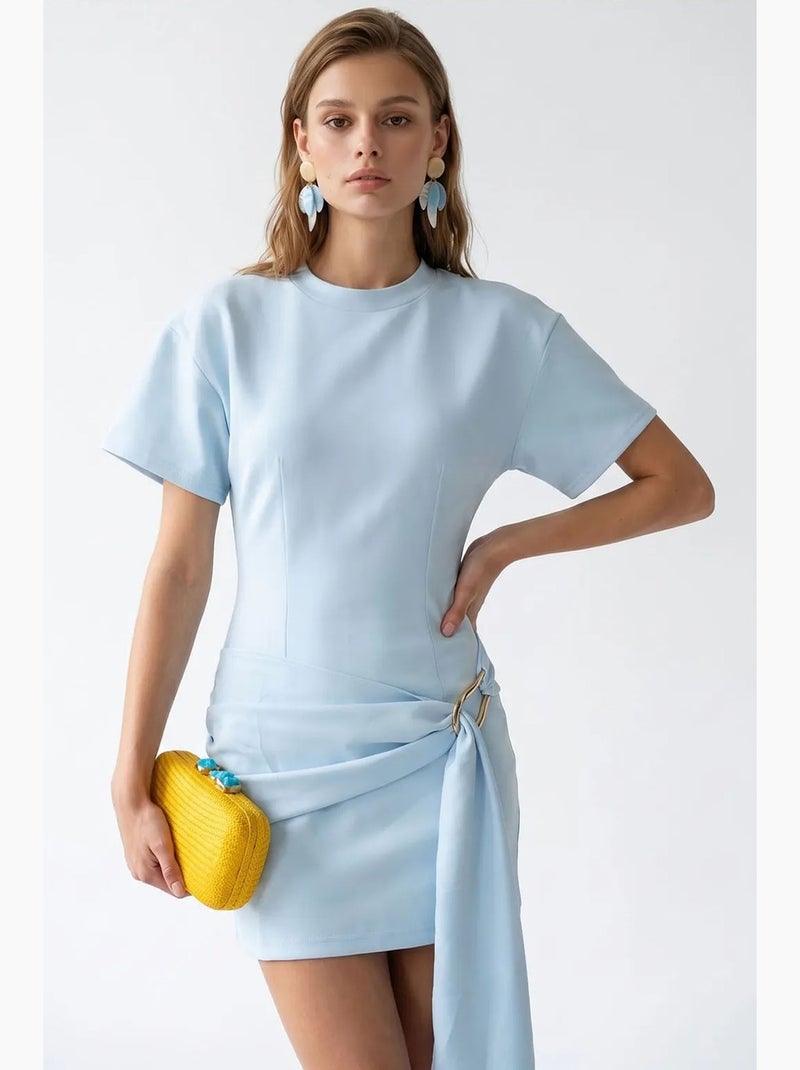 Vestido mini em crepe tecido mixray Azul-céu - Kiabi