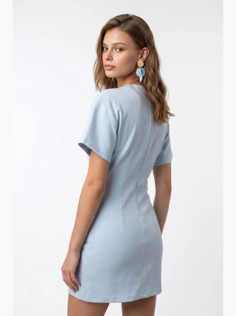 Vestido mini em crepe tecido mixray Azul-céu - Kiabi