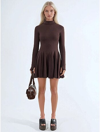 Vestido mini em jersey com gola alta busem