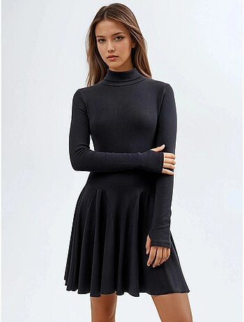 Vestido mini em jersey com gola alta busem