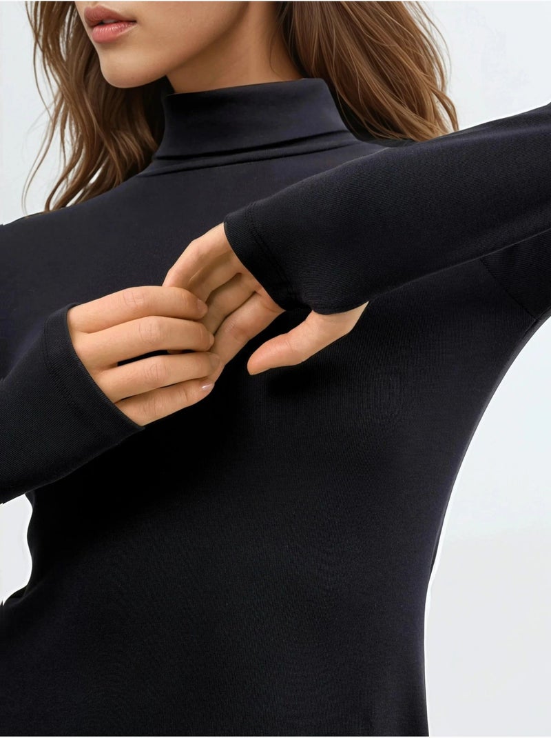 Vestido mini em jersey com gola alta busem Preto - Kiabi