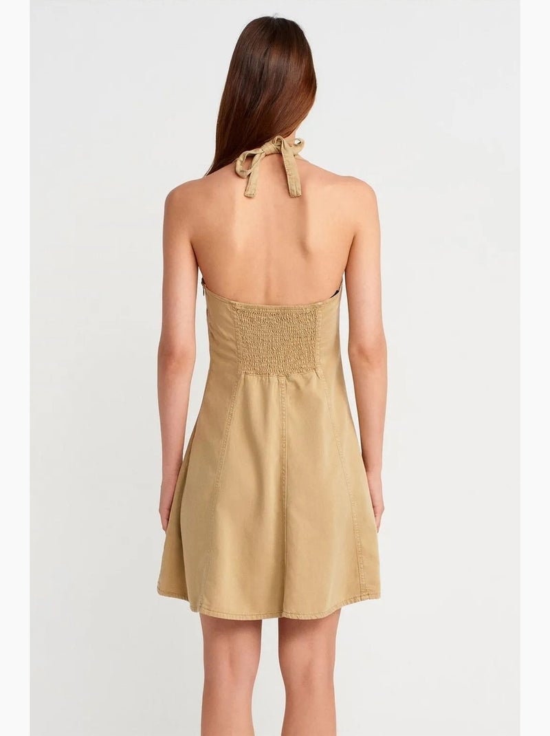 Vestido mini em linha a com decote halter dilvin Camelo - Kiabi