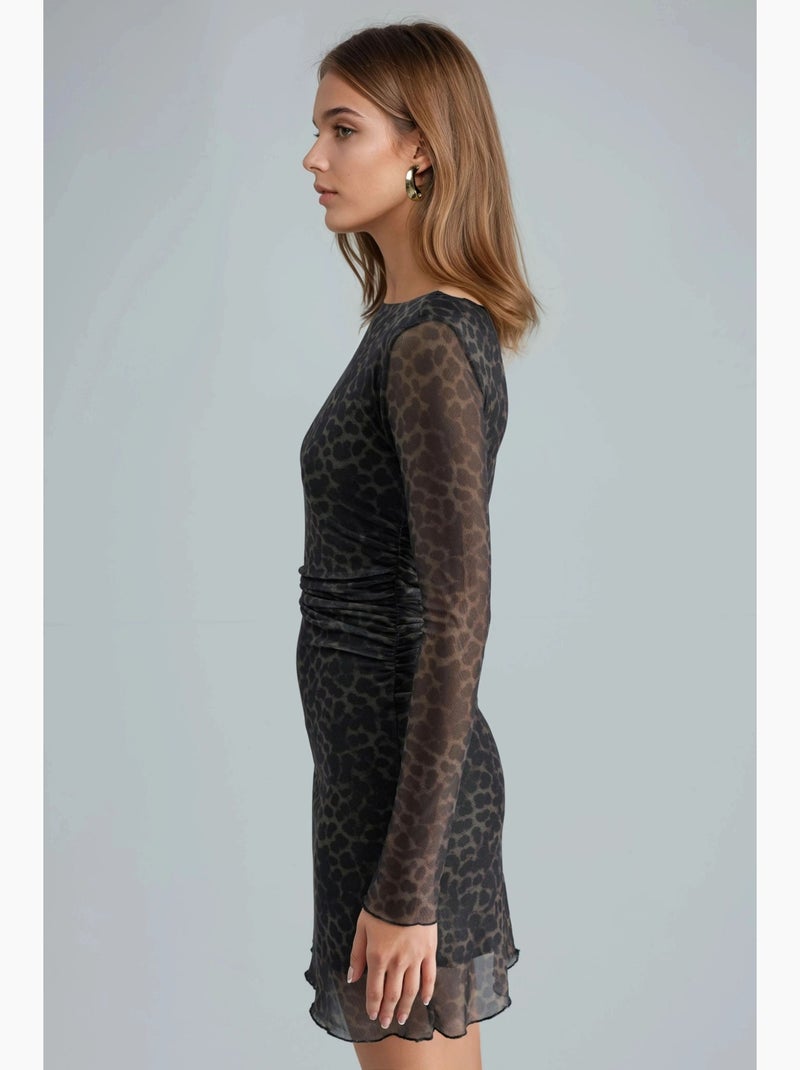 Vestido mini em linha a com estampado leopardo busem Castanho-claro - Kiabi